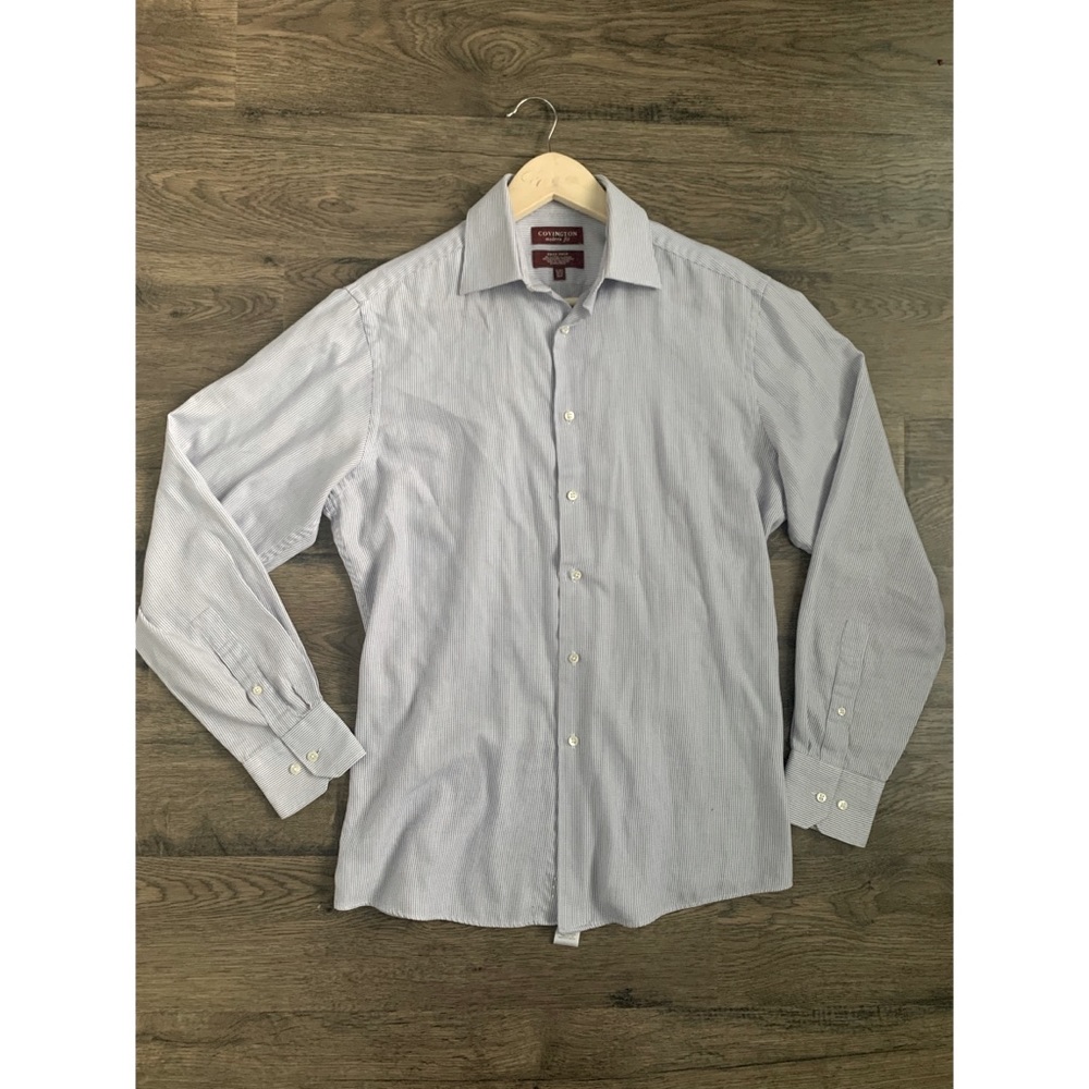 Covington mordern fit MENS long sleeve button navy stripe dress shirt sz M